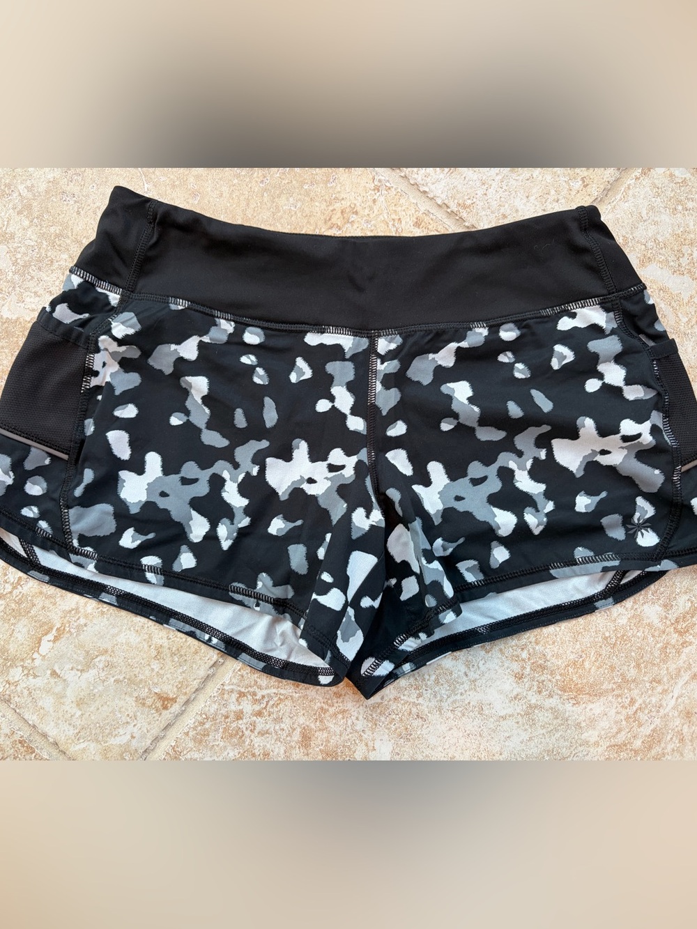 Athleta Black & Gray Camo running Shorts- size Medium